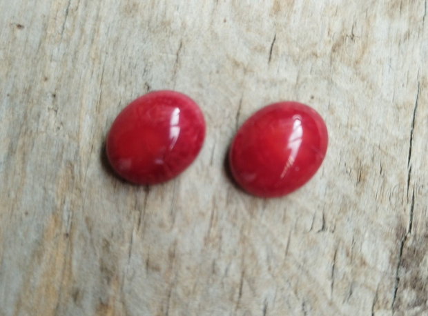 Cabochoane coral rosu, 12x10 mm (2 buc)