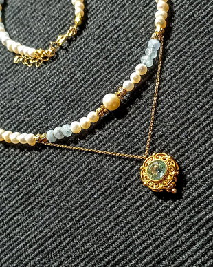 Colier vermeil acvamarin perle naturale de cultura lant charm acvamarin argint placat cu aur romantic boho chic trendy