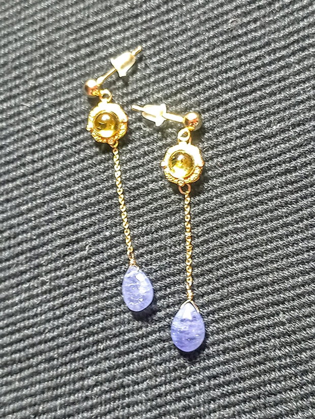 Cercei vermeil tanzanit peridot charm argint placat cu aur tija lant vermeil romantici boho chic trendy