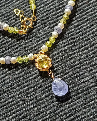 Colier vermeil tanzanit peridot perle naturale de cultura charm peridot argint placat cu aur romantic boho chic trendy