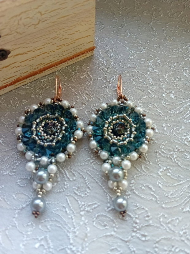 Cercei argint 925 placat cu aur roz,cristale swarovski,perle shell