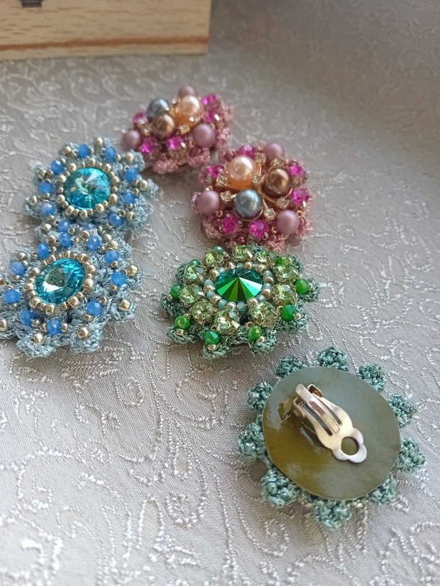 Cercei clips cristale swarovski,matase laminata,cristale,margele toho