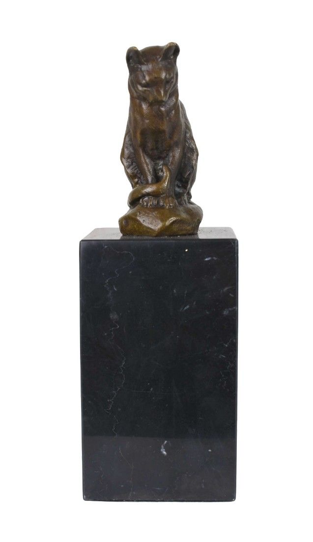 Pisica sezand-statueta bronz cu un soclu din marmura