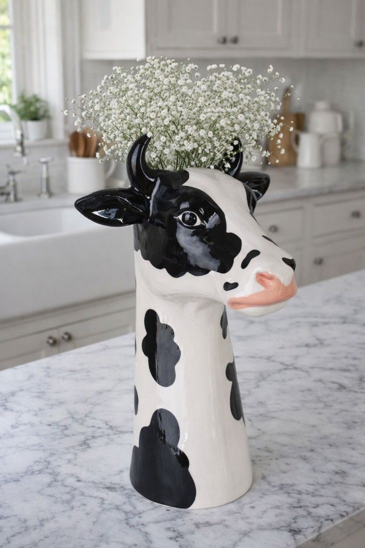 Bust vaca-vaza din ceramica pictata manual