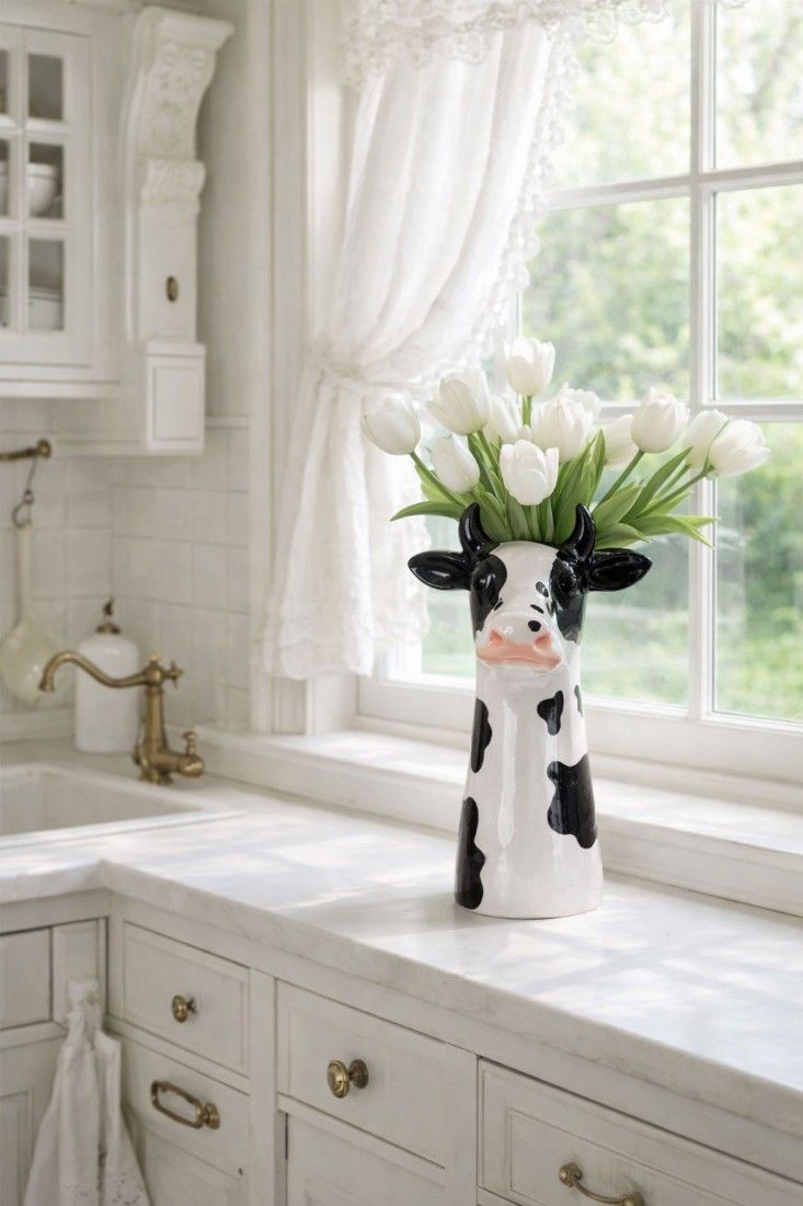 Bust vaca-vaza din ceramica pictata manual