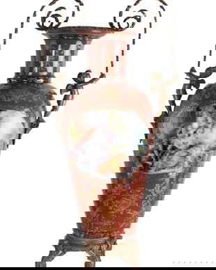 Amfora din portelan Craquele cu ingerasi din bronz