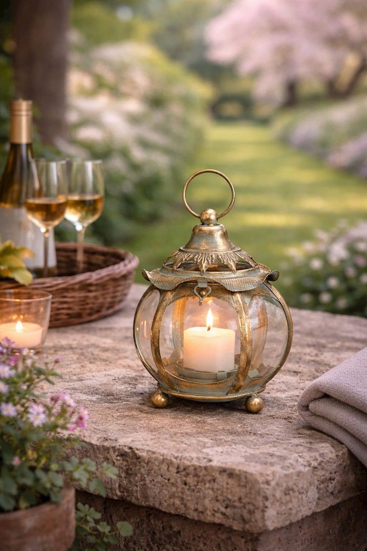 Felinar din metal auriu antichizat