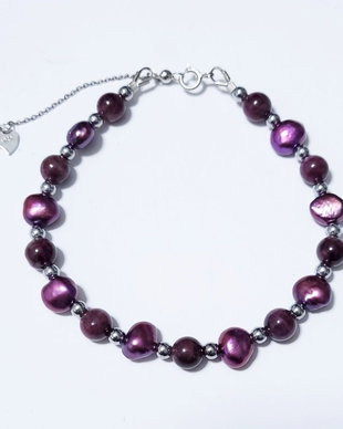 Bratara argint 925 cu turmalina violet, perle de cultura si hematit