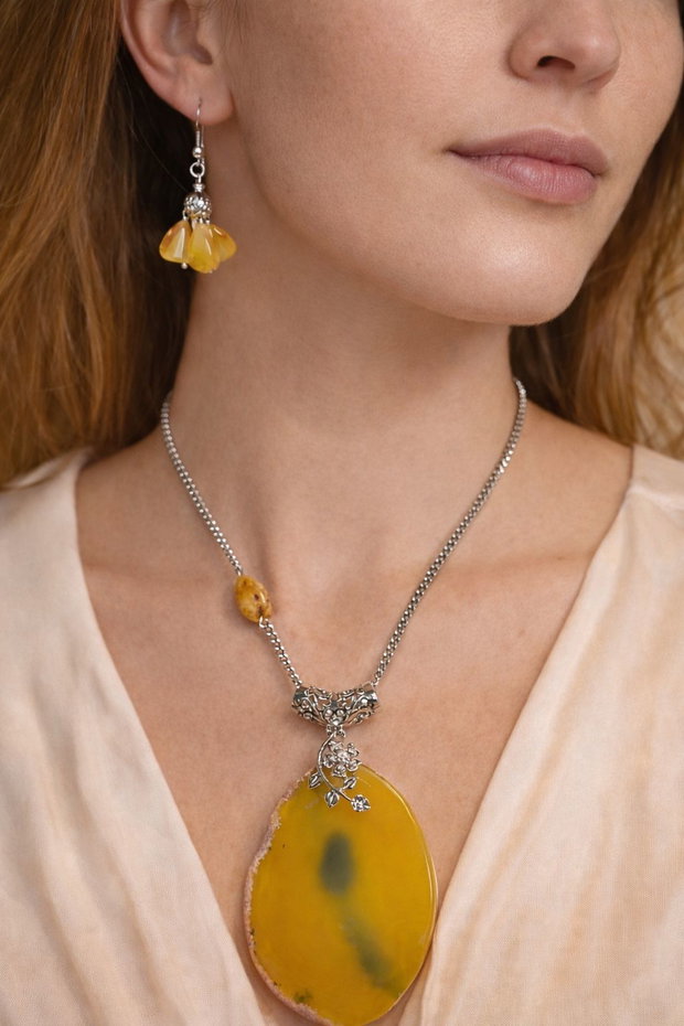 SET~SUN ELEMENT~agata,chihlimbar și inox
