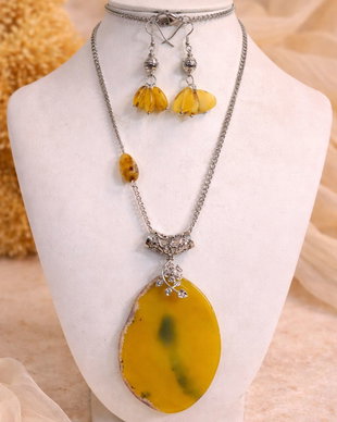 SET~SUN ELEMENT~agata,chihlimbar și inox