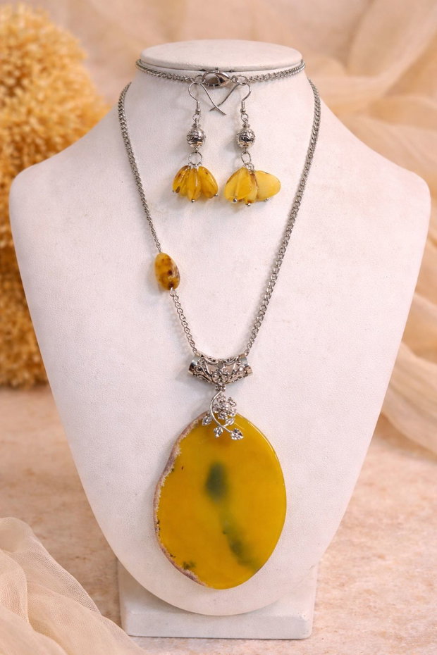 SET~SUN ELEMENT~agata,chihlimbar și inox