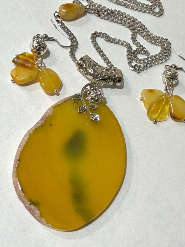 SET~SUN ELEMENT~agata,chihlimbar și inox