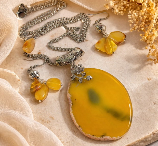 SET~SUN ELEMENT~agata,chihlimbar și inox