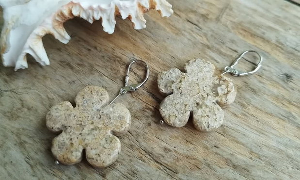 Cercei cu flori mari - jasp, argint rodiat