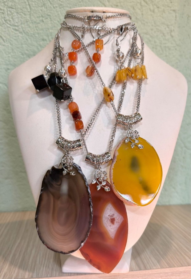 SET~DARK ELEMENT~agata,onix,inox
