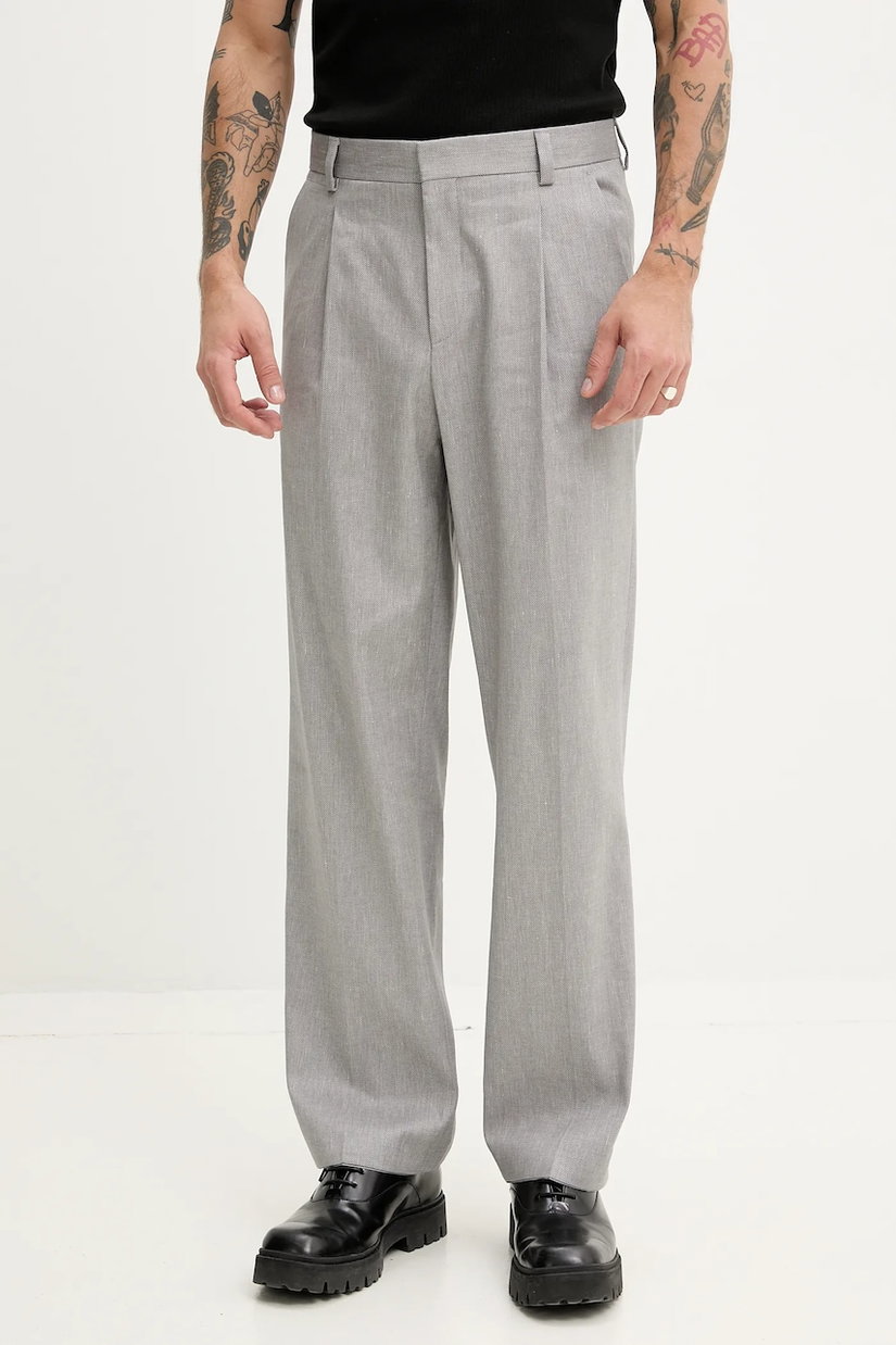 HUGO pantaloni din amestec de in