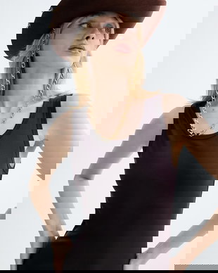 LE SH KA headwear pălărie cu boruri largi pentru femei, din lână Brown Cowboy