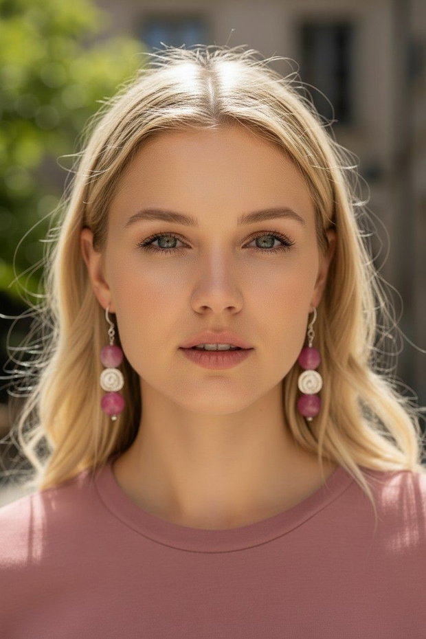 Cercei handmade jad roz natural argint 925 cercei boho eleganți ușori, bijuterii feminine minimaliste