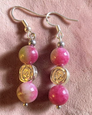 Cercei handmade jad roz natural argint 925  cercei boho eleganți ușori, bijuterii feminine minimaliste