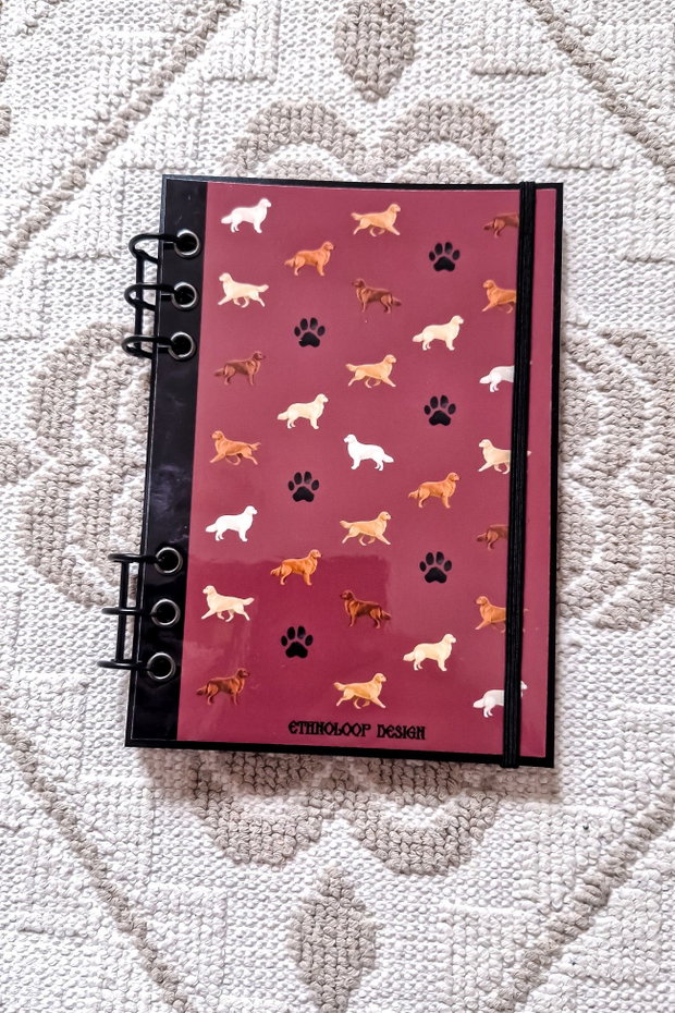 Caiet Mecanic A5 cu Refill Rezerve Foi - Model Golden Retriever v1 (Rosu Burgund)