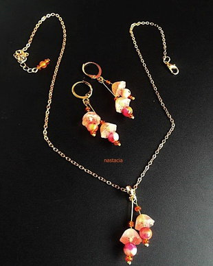 set cu flori de lotus jad somon corai
