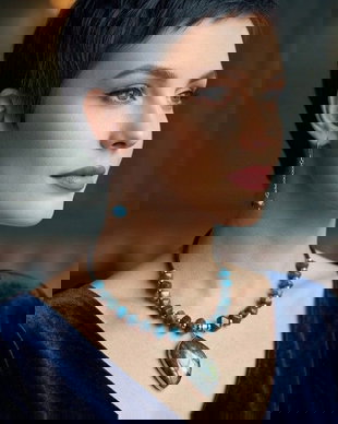 Set bijuterii cu apatit și labradorit colier statement & cercei eleganți (cod1415)