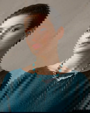 Colier Statement Blue Harmony Jasp Albastru și Cristal de Stâncă Asimetric (cod1418)