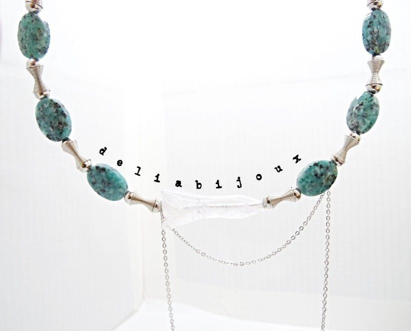 Colier Statement Blue Harmony Jasp Albastru și Cristal de Stâncă Asimetric (cod1418)