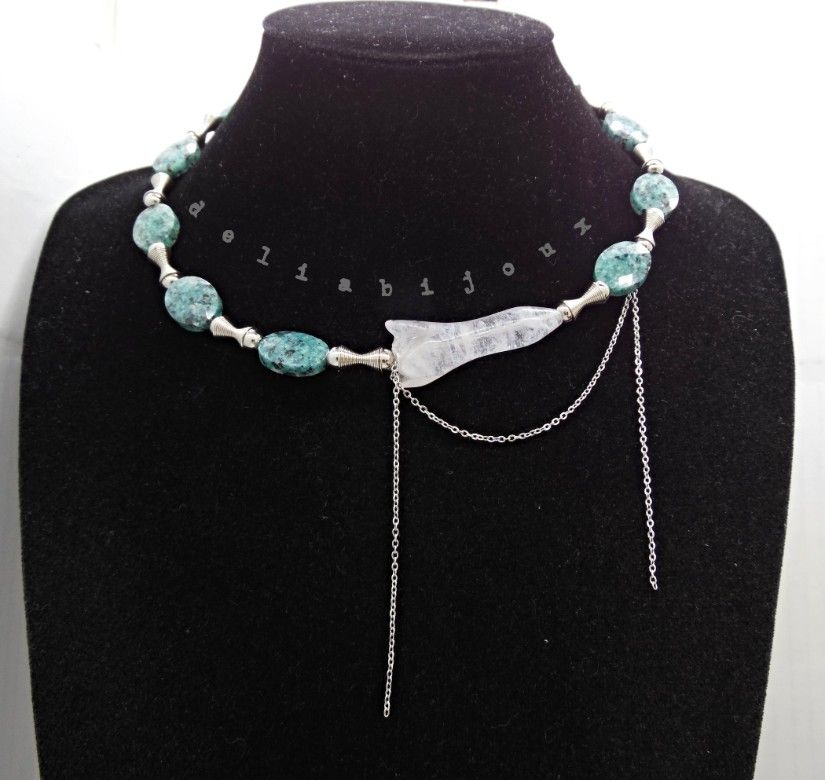 Colier Statement Blue Harmony Jasp Albastru și Cristal de Stâncă Asimetric (cod1418)