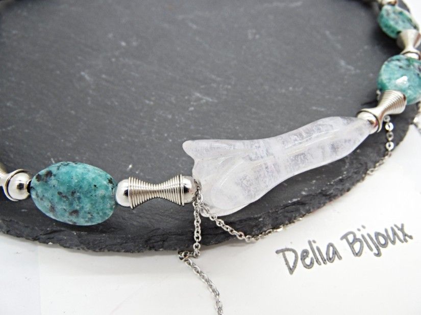 Colier Statement Blue Harmony Jasp Albastru și Cristal de Stâncă Asimetric (cod1418)