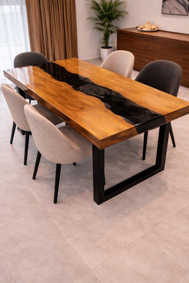 Masă din lemn masiv cu rășină epoxidică neagră - dining modern - dimensiuni personalizate - ATP Wood