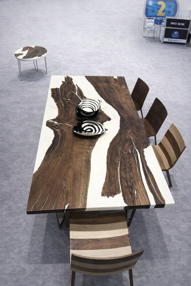 Masă din nuc masiv cu rășină epoxidică albă - design elegant - piesă unică - ATP Wood