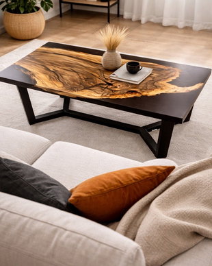 Masă din lemn masiv cu rășină epoxidică - design natural modern - masă dining - ATP Wood