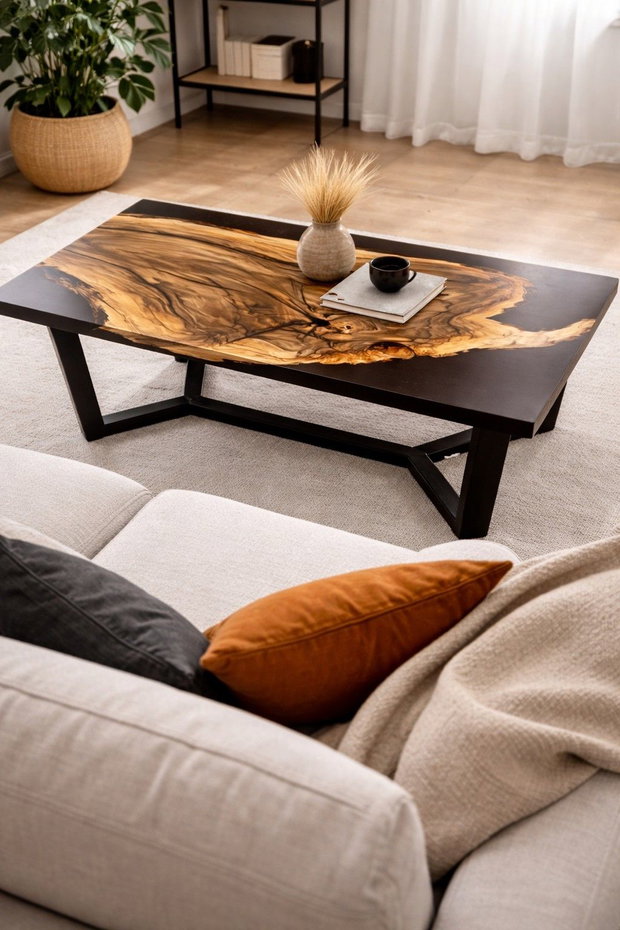 Masă din lemn masiv cu rășină epoxidică - design natural modern - masă dining - ATP Wood