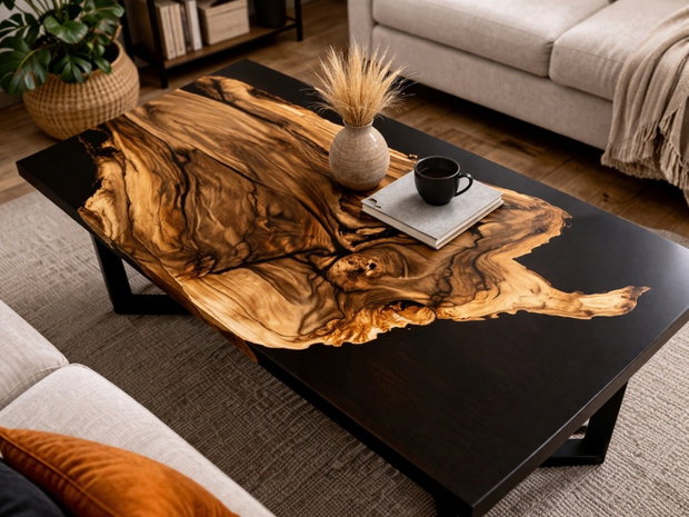 Masă din lemn masiv cu rășină epoxidică - design natural modern - masă dining - ATP Wood