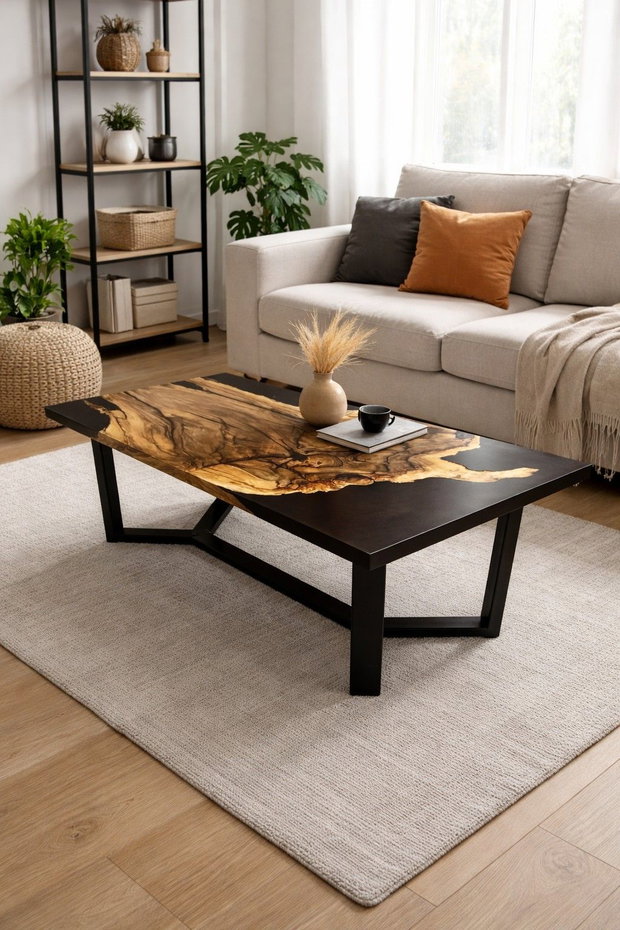 Masă din lemn masiv cu rășină epoxidică - design natural modern - masă dining - ATP Wood