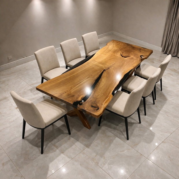 Masă din lemn masiv cu rășină epoxidică - live edge natural - design organic - ATP Wood