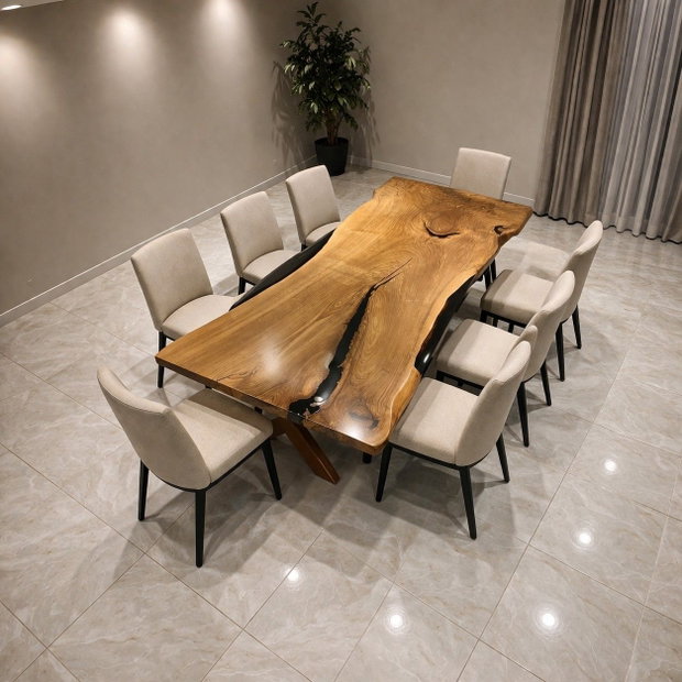 Masă din lemn masiv cu rășină epoxidică - live edge natural - design organic - ATP Wood