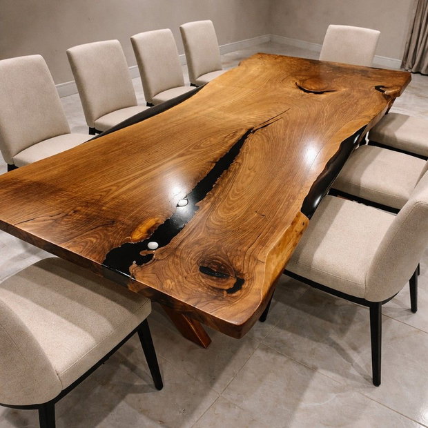 Masă din lemn masiv cu rășină epoxidică - live edge natural - design organic - ATP Wood