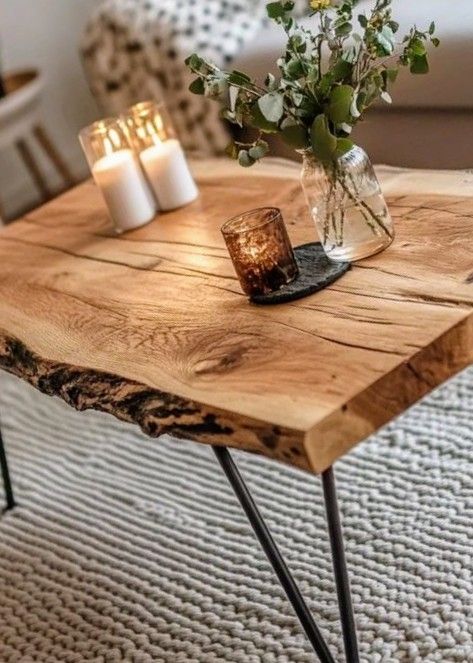 Măsuță cafea din stejar masiv 110x60 cm - blat gros 5 cm - design natural - ATP Wood