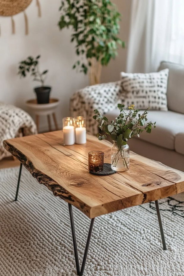 Măsuță cafea din stejar masiv 110x60 cm - blat gros 5 cm - design natural - ATP Wood