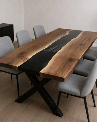 Masă lemn masiv cu rășină epoxidică - River Table - 160x70 cm - ATP Wood