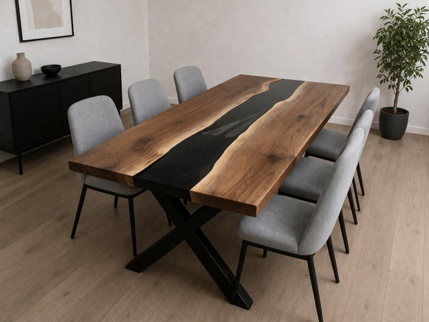 Masă lemn masiv cu rășină epoxidică - River Table - 160x70 cm - ATP Wood