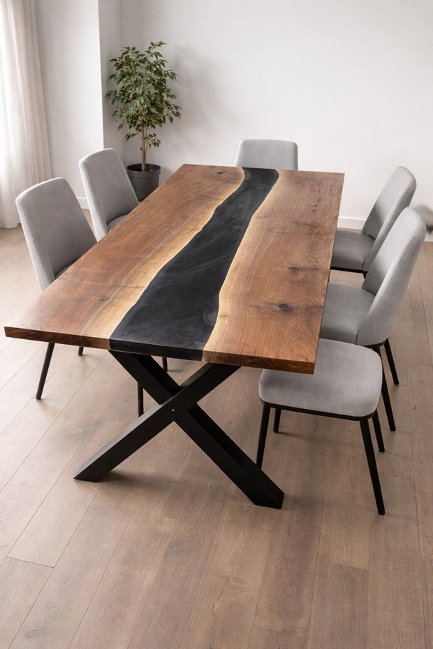 Masă lemn masiv cu rășină epoxidică - River Table - 160x70 cm - ATP Wood