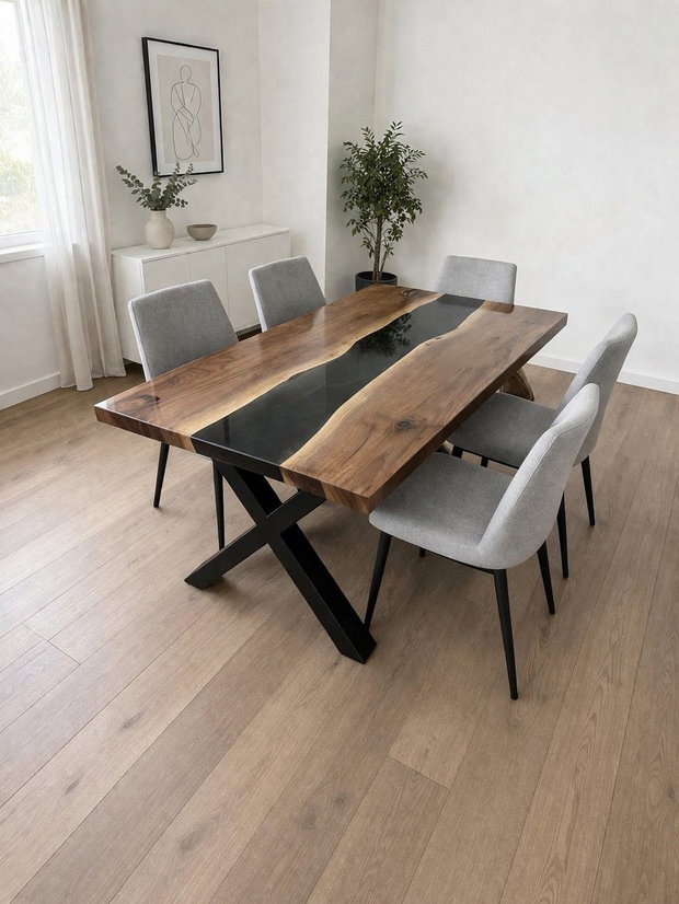 Masă lemn masiv cu rășină epoxidică - River Table - 160x70 cm - ATP Wood