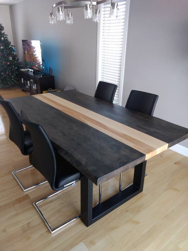 Masă din lemn masiv bicoloră - design modern cu contrast - masă dining/living - ATP Wood