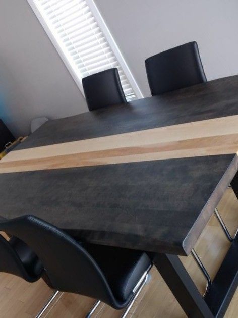 Masă din lemn masiv bicoloră - design modern cu contrast - masă dining/living - ATP Wood