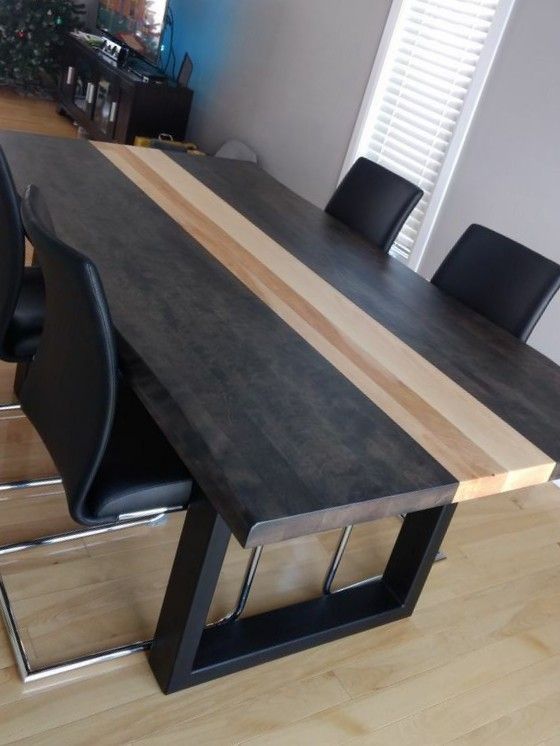 Masă din lemn masiv bicoloră - design modern cu contrast - masă dining/living - ATP Wood