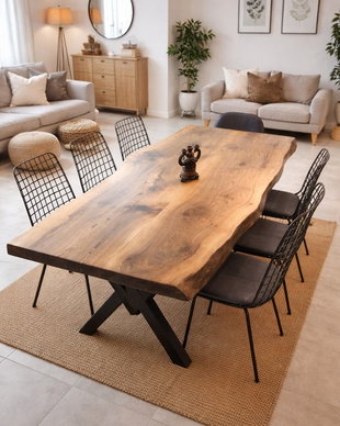 Masă bucătărie din lemn masiv de - margini live edge - design modern natural | 150x60 cm |- ATP Wood