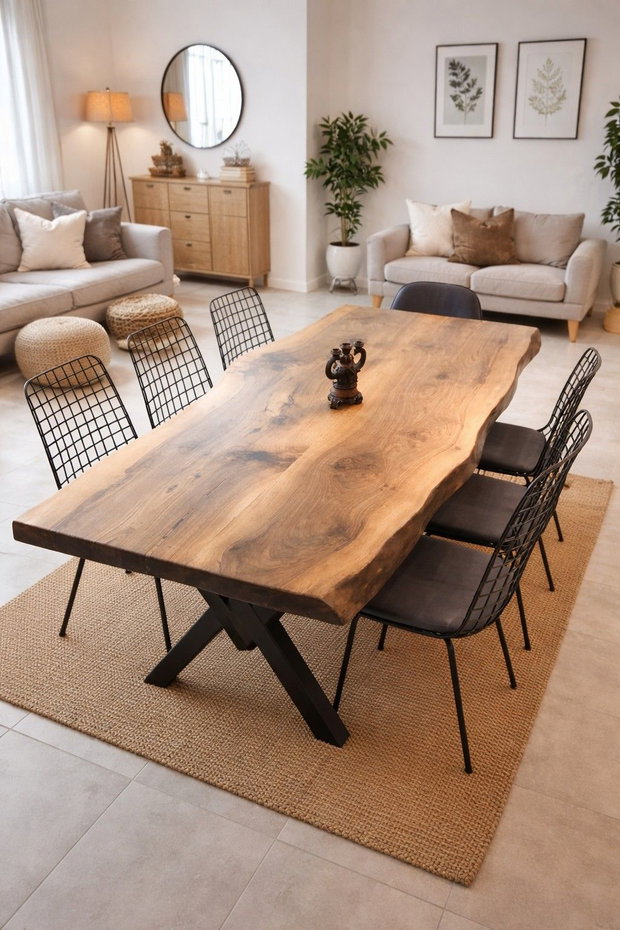 Masă bucătărie din lemn masiv de - margini live edge - design modern natural | 150x60 cm |- ATP Wood